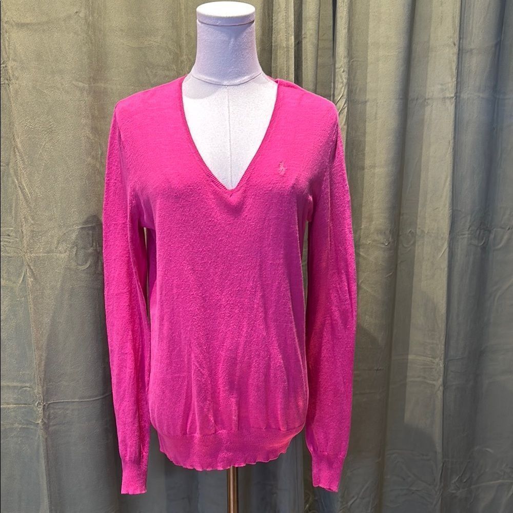 Ralph Lauren Sport cotton/linen Women's Pink V-Neck Sweater, M